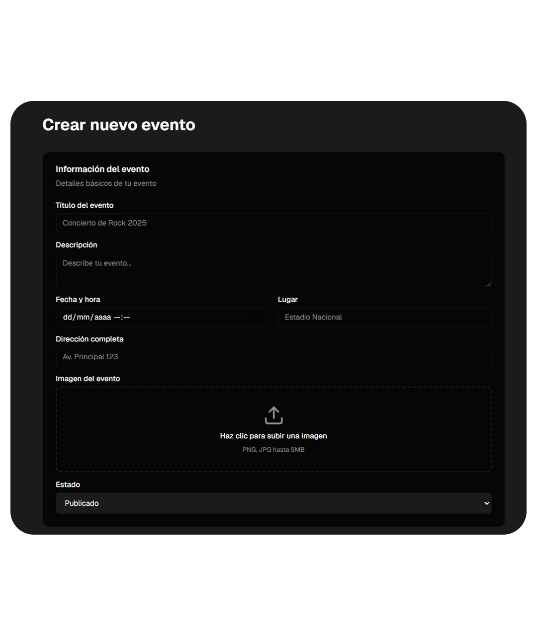 Captura: Creá tu evento